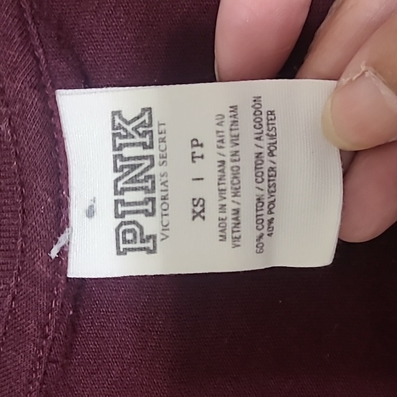 PINK VICTORIA'S‎ SECRET Women's Burgundy Long Sleeve Low Cut Tee Shirt - Size XS - Picture 4 of 11